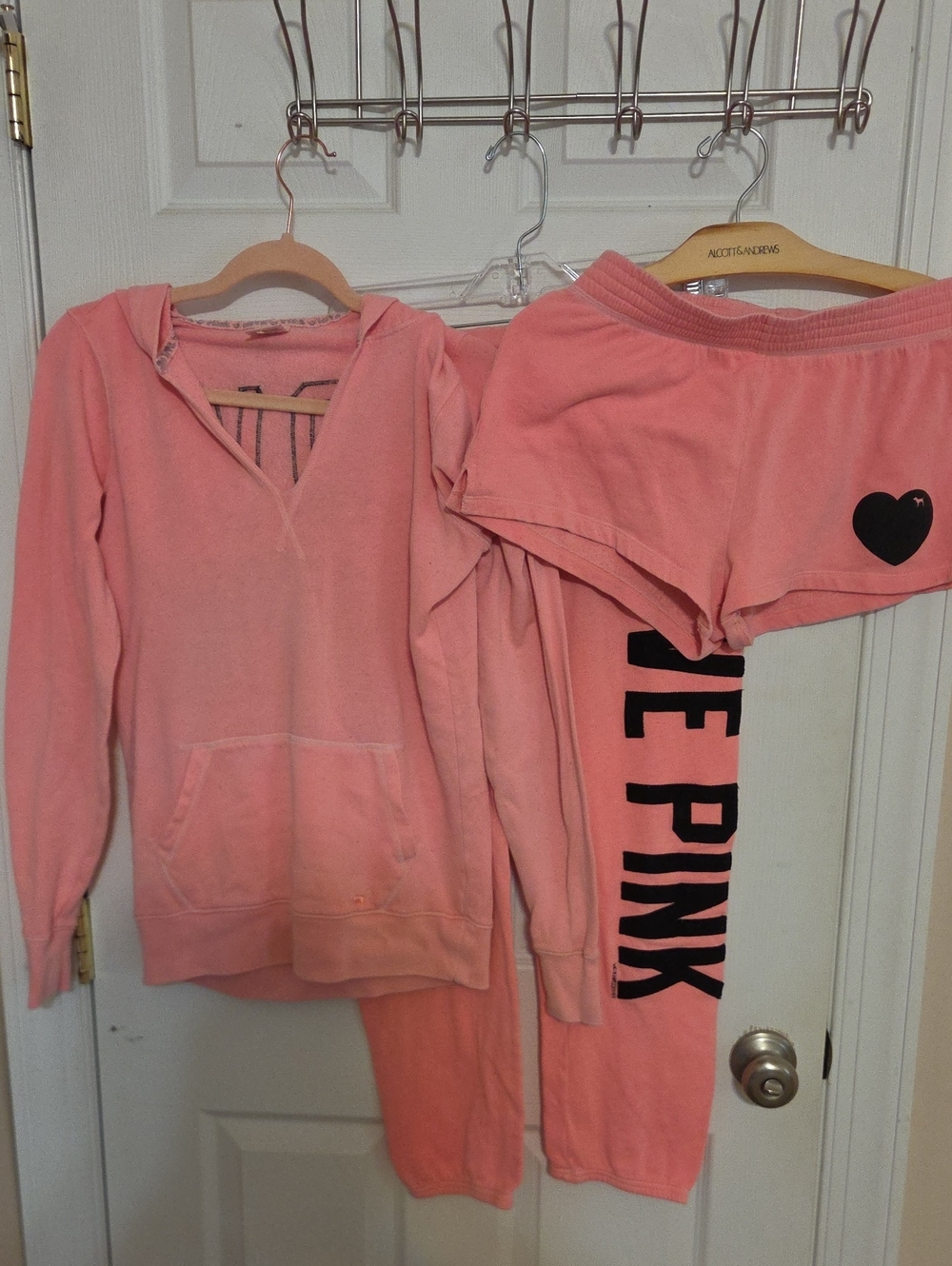PINK Victoria's Secret Coral Pink Hoodie, Joggers & Shorts Set Vintage Y2K